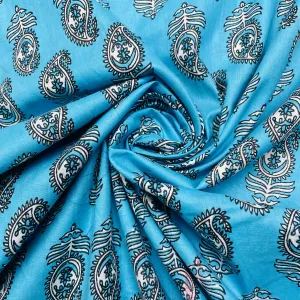 Sky Blue Paisley Print Cotton Fabric