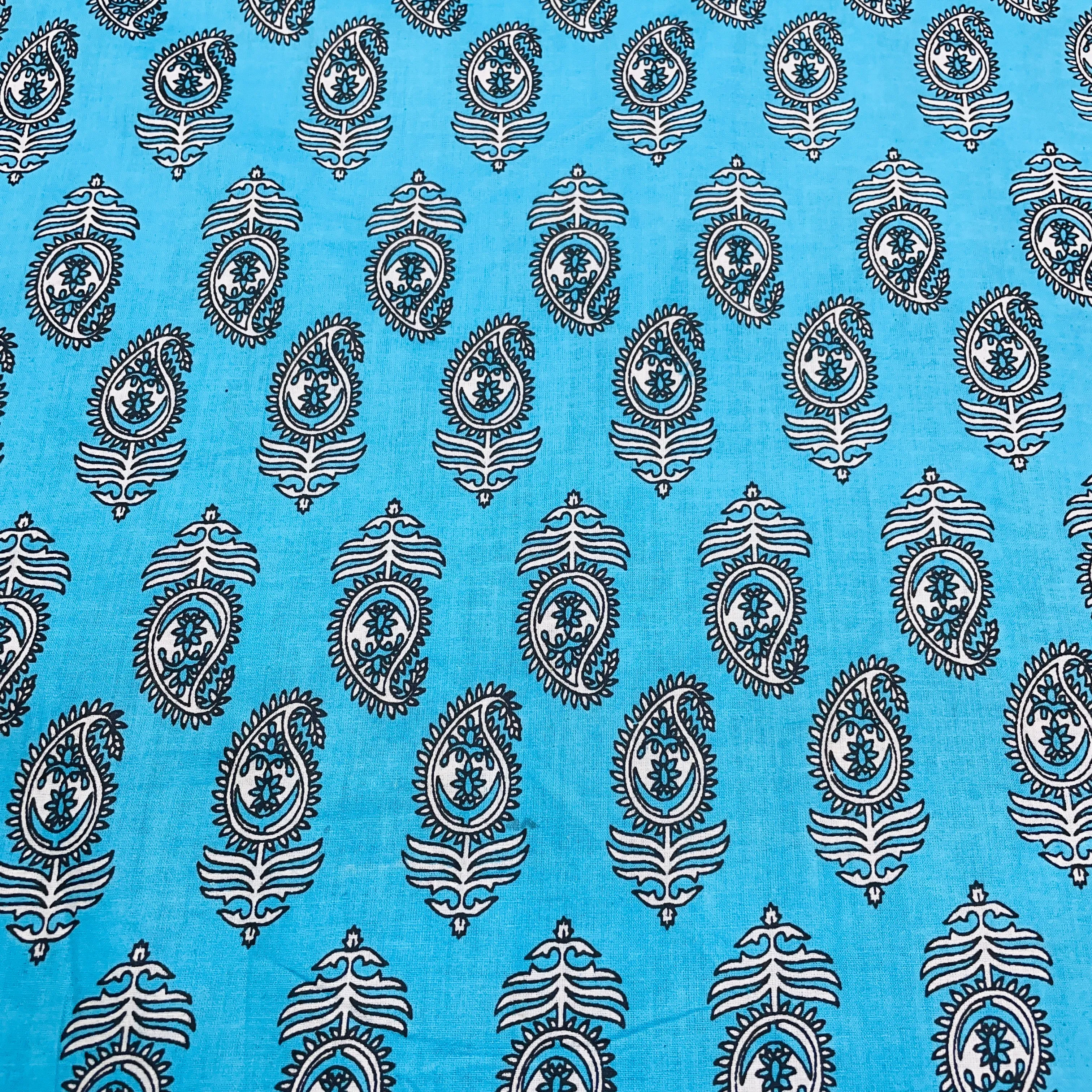 Sky Blue Paisley Print Cotton Fabric
