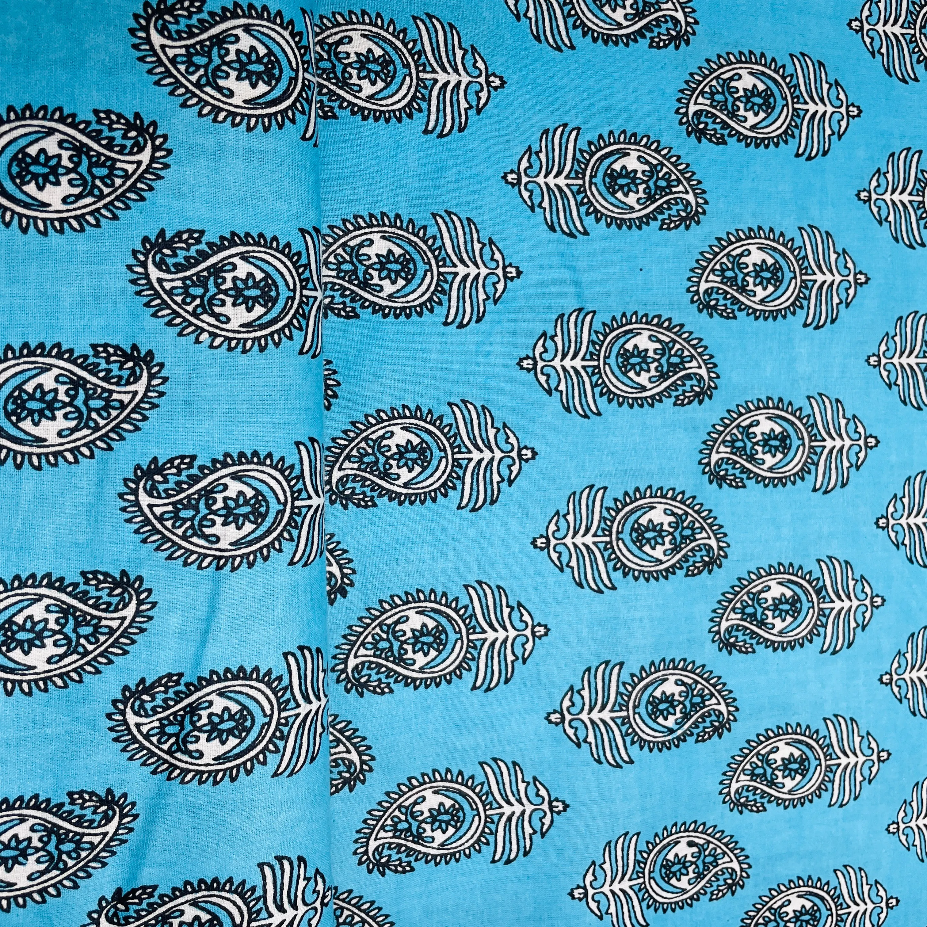 Sky Blue Paisley Print Cotton Fabric