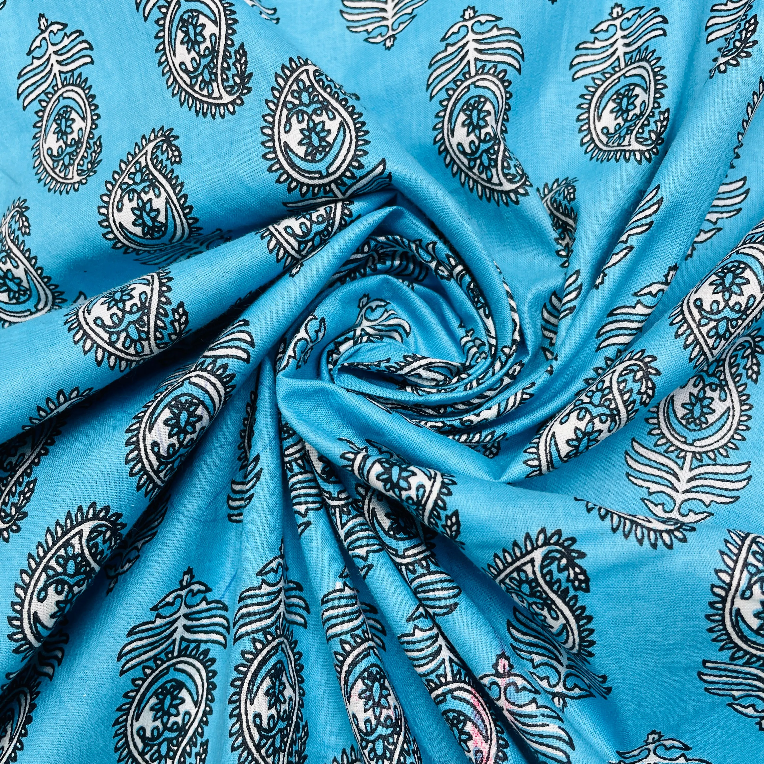 Sky Blue Paisley Print Cotton Fabric