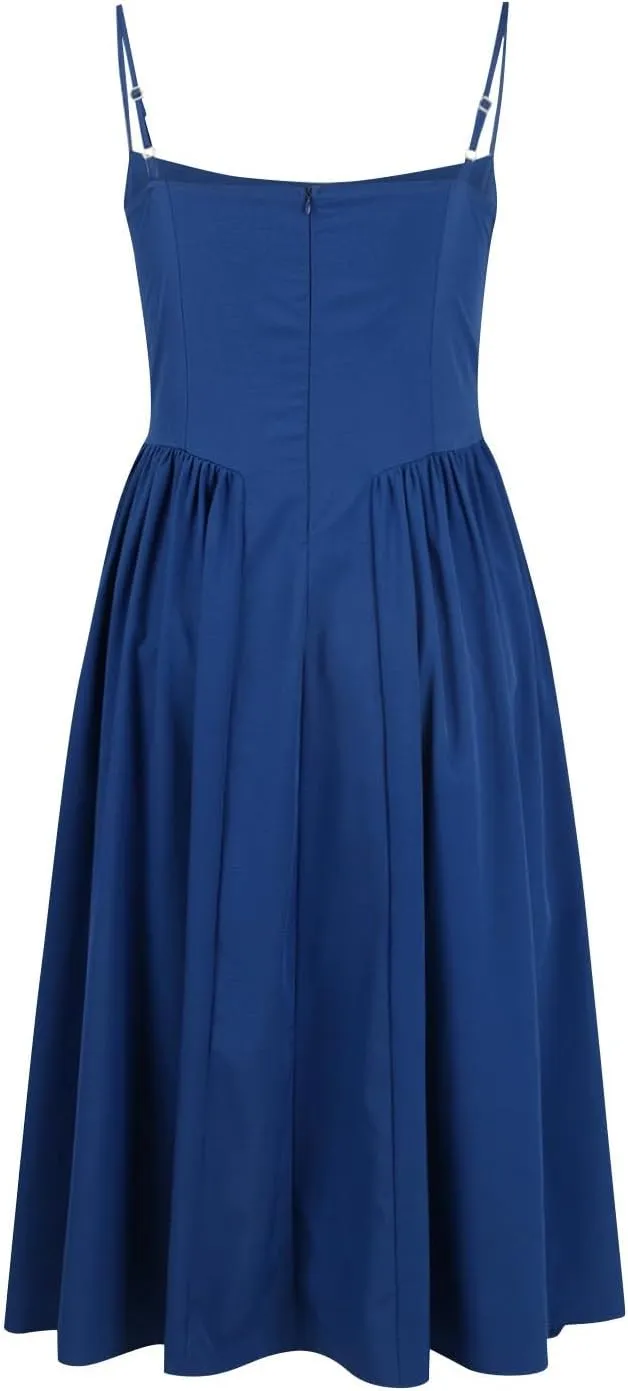 Sleeveless Corset Fit Midi Dress Women Sexy Elegant Spaghetti Strap Dress Flowy Pleated Hem Low Cut Milkmaid Dress