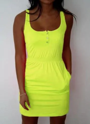 Sleeveless Scoop A-line Bodycon Sexy Pure Color Dress