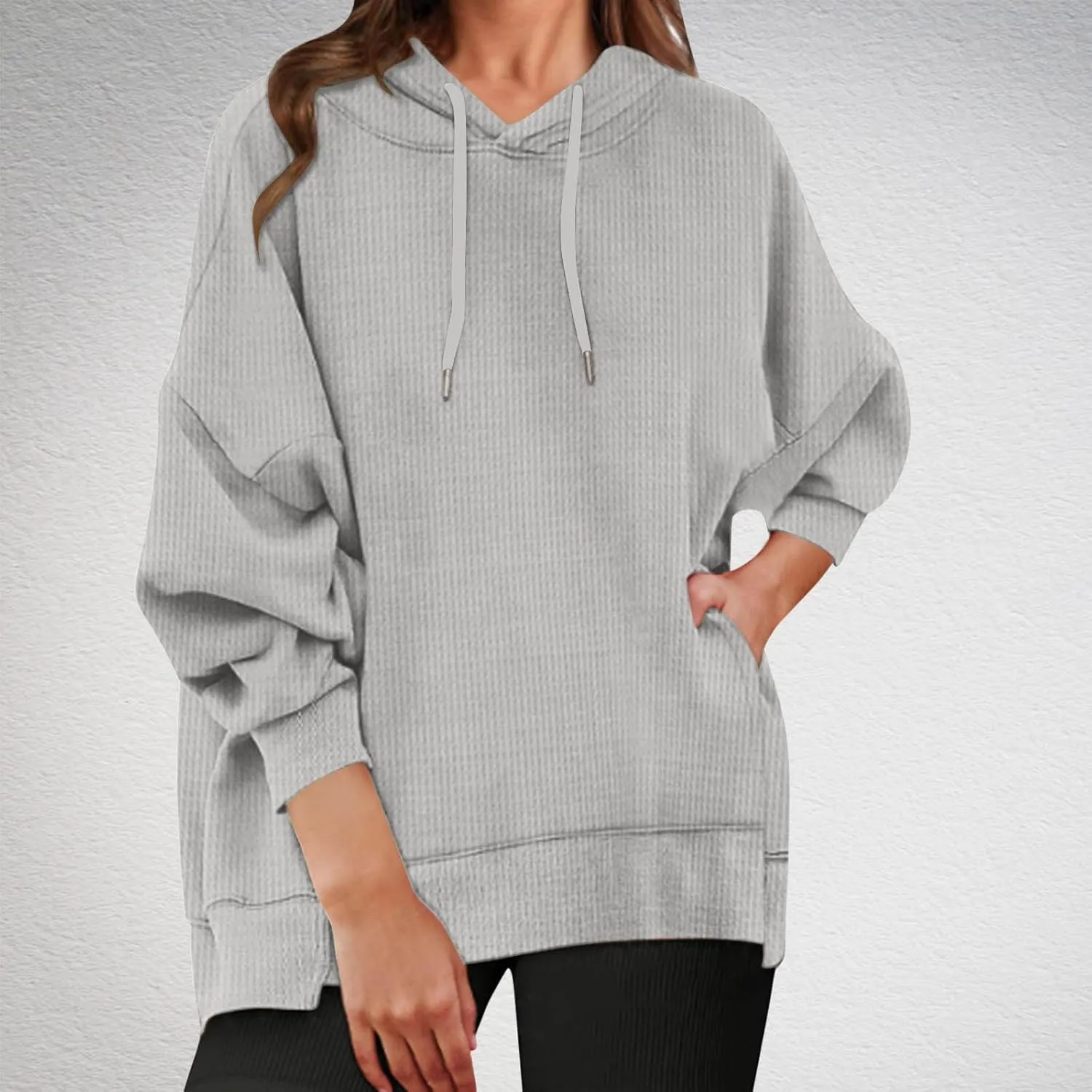 SMIDOW Oversized Hoodies For Women Waffle Knit Hooded Pullover Sweatshirt Fall Outfits Fashion Teen Girls Y2k Clothes 2024