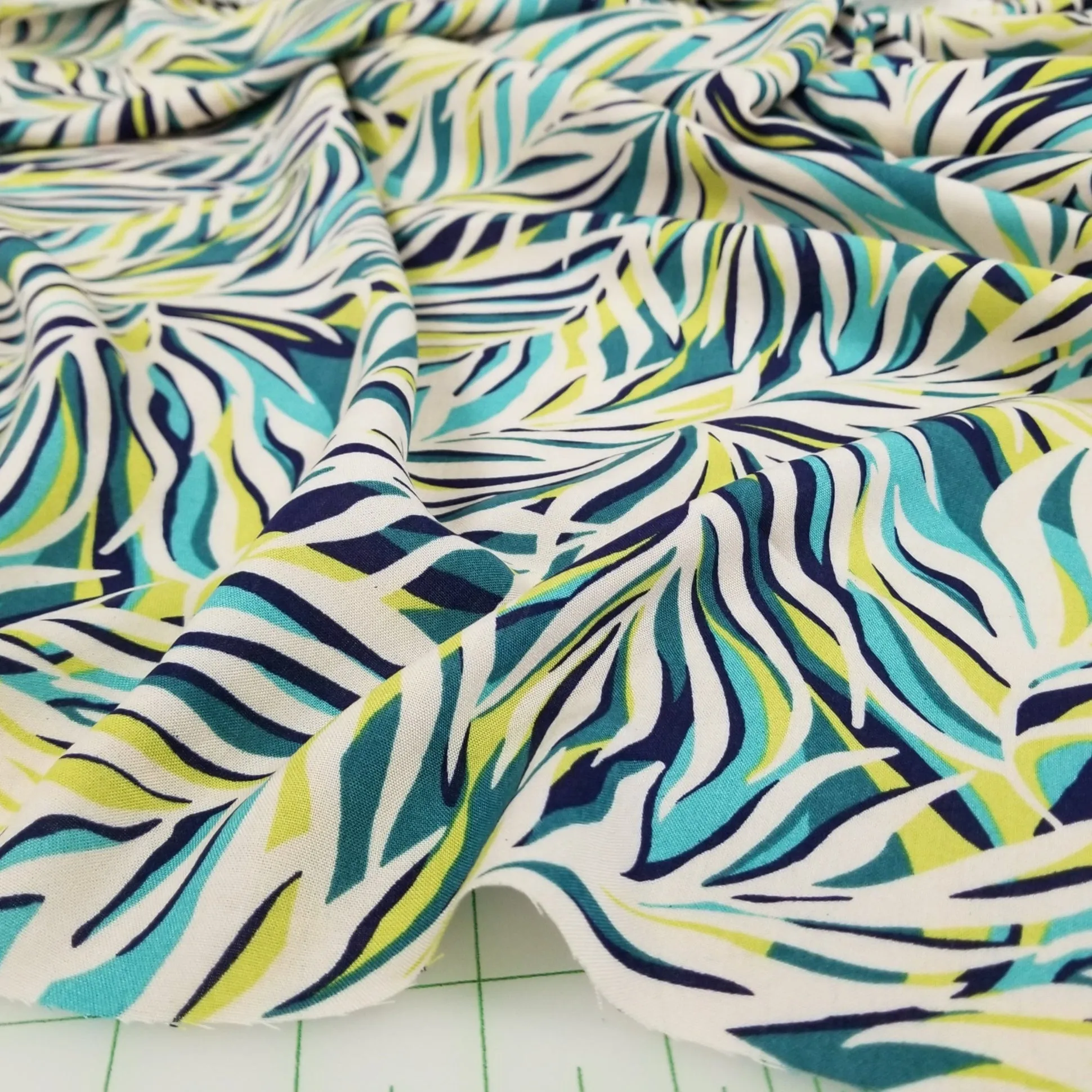 Sofia Rayon Challis Turquoise & Lime Resortwear Print Woven 115 GSM - by the yard