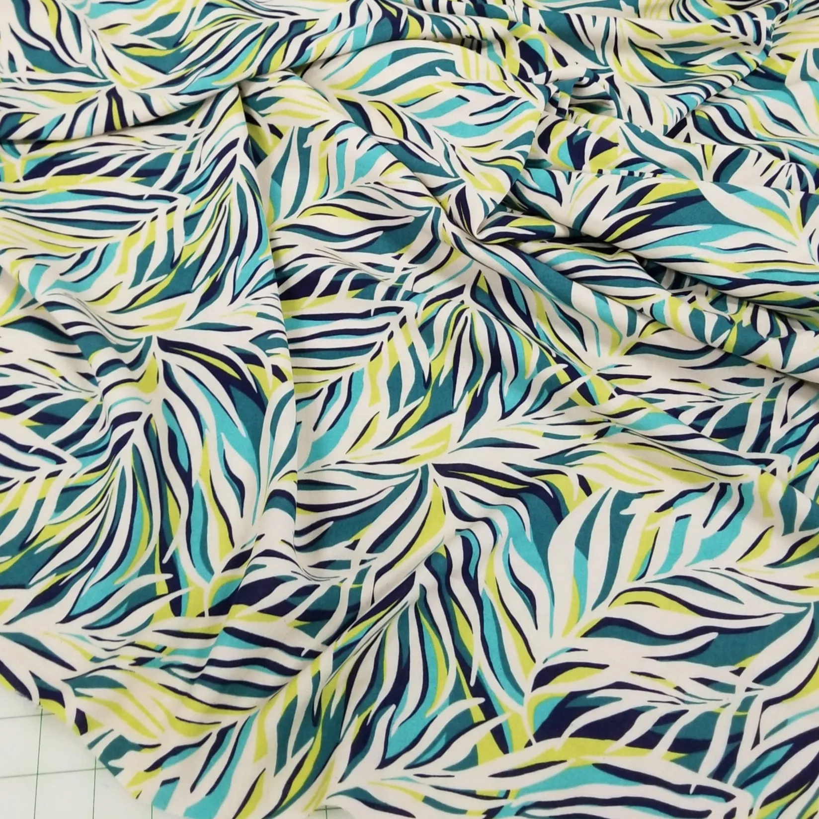 Sofia Rayon Challis Turquoise & Lime Resortwear Print Woven 115 GSM - by the yard