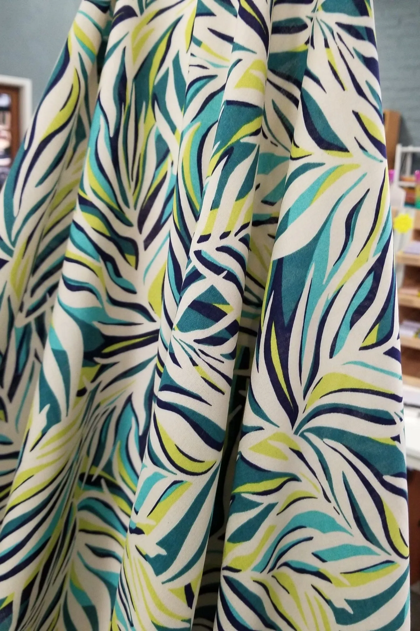 Sofia Rayon Challis Turquoise & Lime Resortwear Print Woven 115 GSM - by the yard
