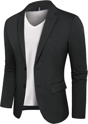 Sport Coats for Men Notched Lapel Formal Blazer Slim Fit Micro-Elastic Suit Jacket Two Button Dark Grey L
