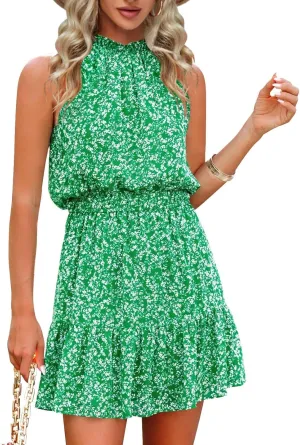Summer Dress for Women Chiffon Blouses Skirt Spaghetti Sleeveless Tops Halter Ruffle Romper Sun Flowy Summer Outfits