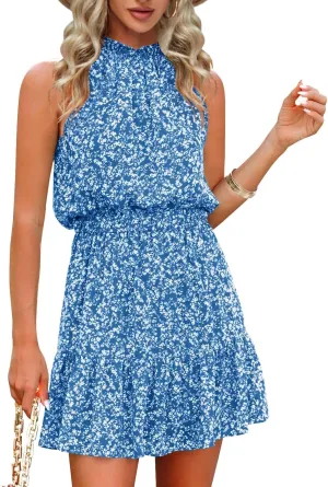 Summer Dress for Women Chiffon Blouses Skirt Spaghetti Sleeveless Tops Halter Ruffle Romper Sun Flowy Summer Outfits