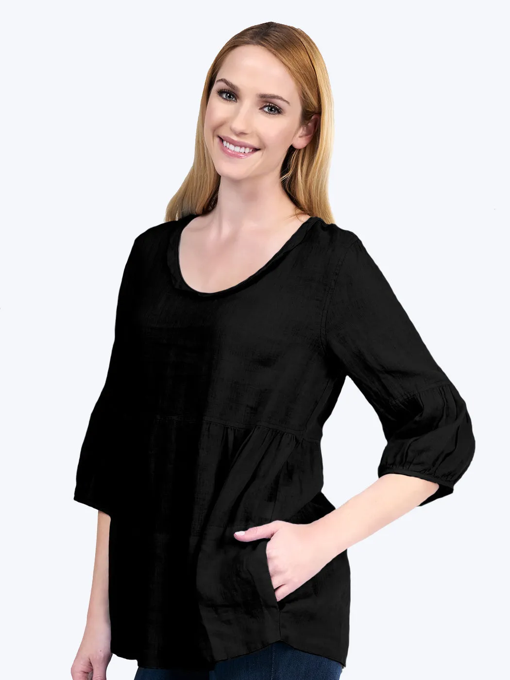 Tianello "Honey" Knit Jacquard "Shelby" 2-PKT Blouse