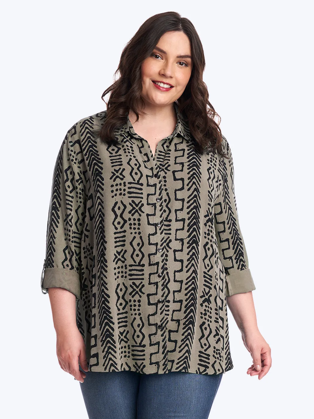 Tianello TENCEL™ Plus Sized  "Mud Print" Tencel Loving Blouse