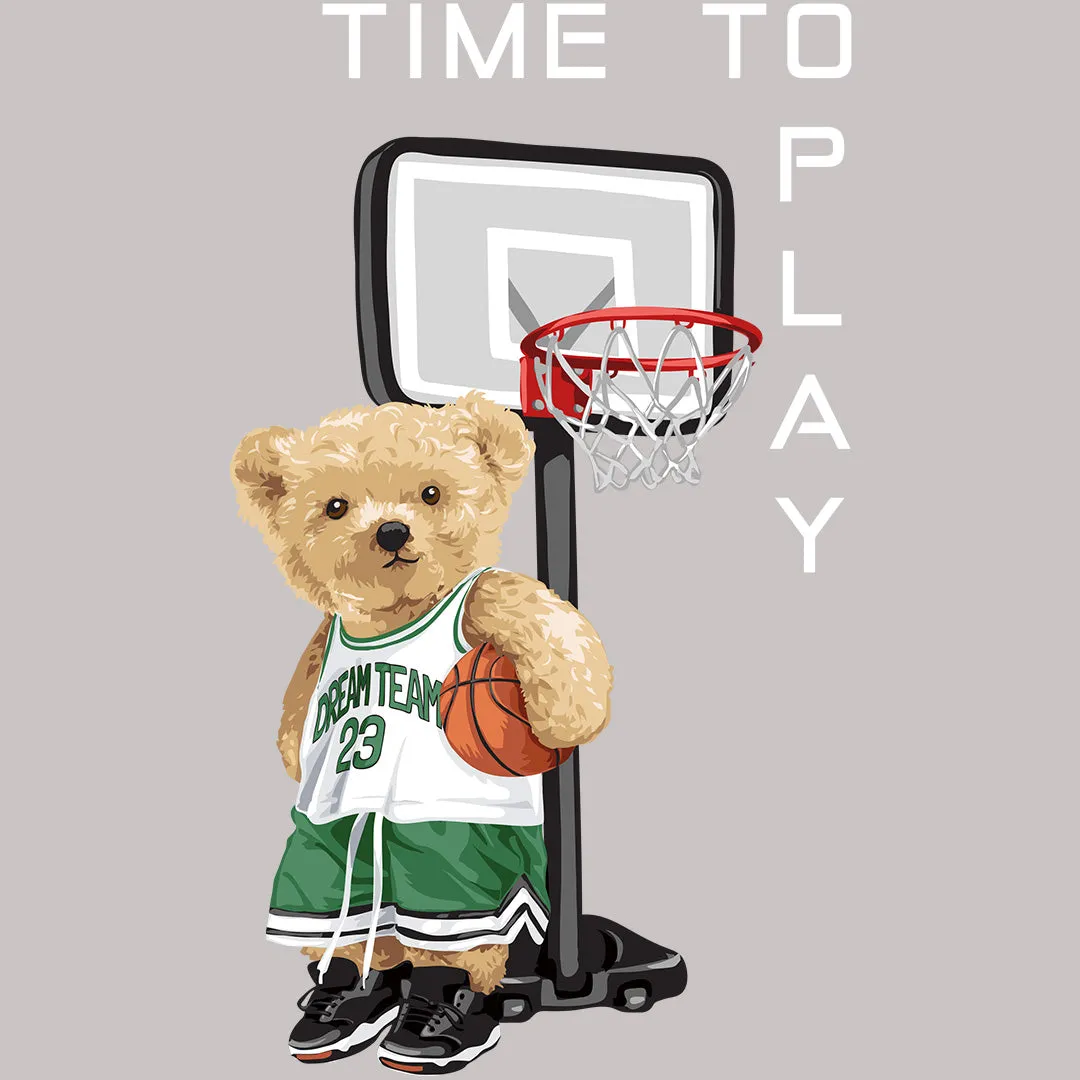 Time to play Bear with Basketball T-shirt | Cotton T-shirt for boys