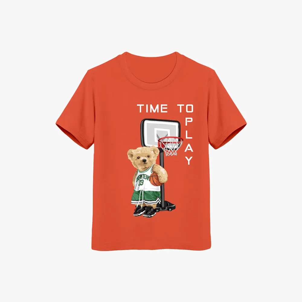 Time to play Bear with Basketball T-shirt | Cotton T-shirt for boys