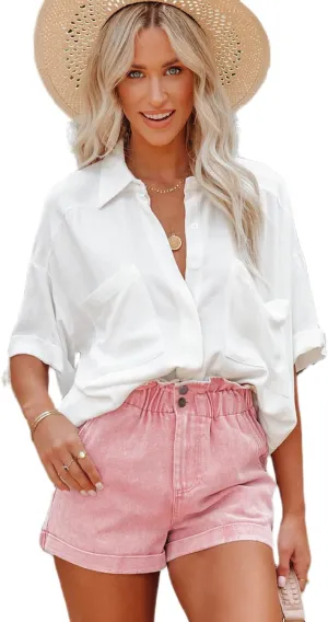 Trendy High Waisted Frilled Denim Shorts - Feminine and Fashionable