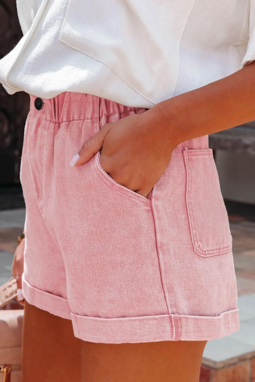 Trendy High Waisted Frilled Denim Shorts - Feminine and Fashionable