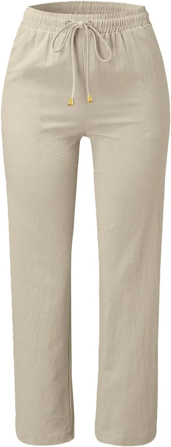 Trendy Pants For Women 2024 Work Trouser High Waist Vintage Dressy Wide Leg Pants Comfy Linen Summer Boho Sweatpant