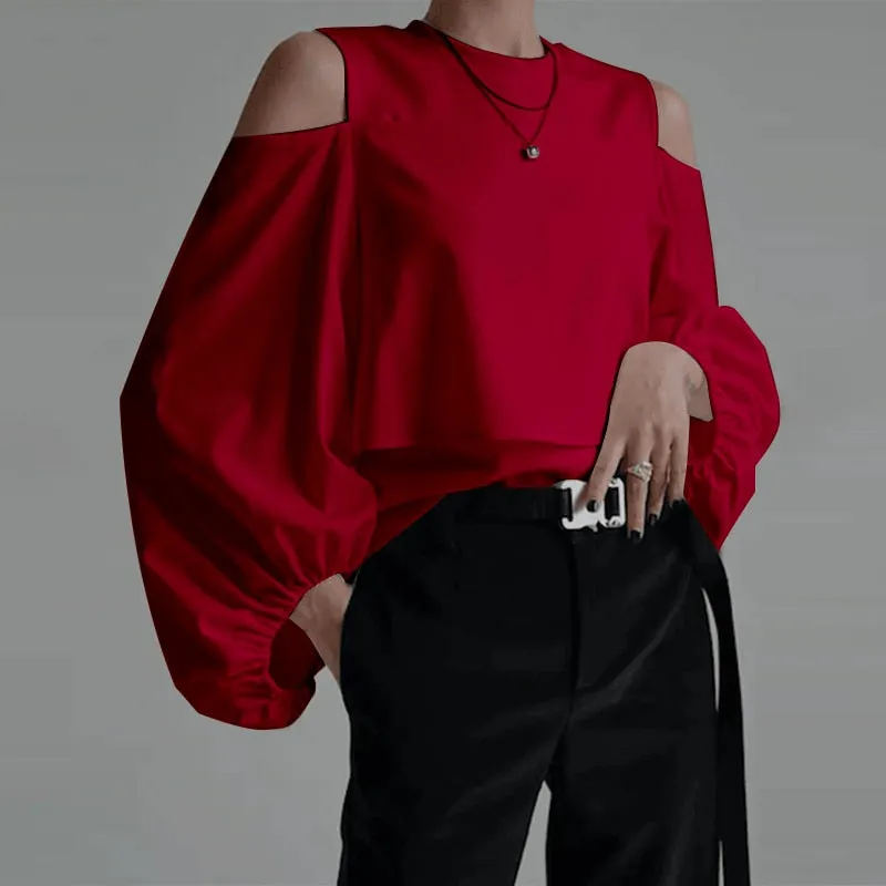 Tunic Off Shoulder O Neck Lantern Sleeve Blouse