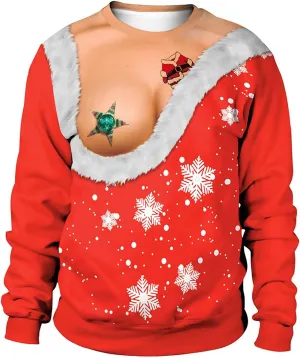 Ugly Christmas Sweatshirt for Women Unisex Novelty 3D Printed Funny Design Hoodies Crewneck Xmas Party Tops