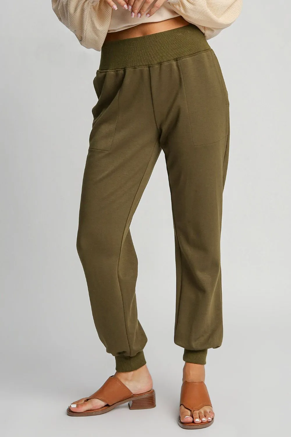 Umgee High Waist Elastic Waist Knit Joggers with Pockets
