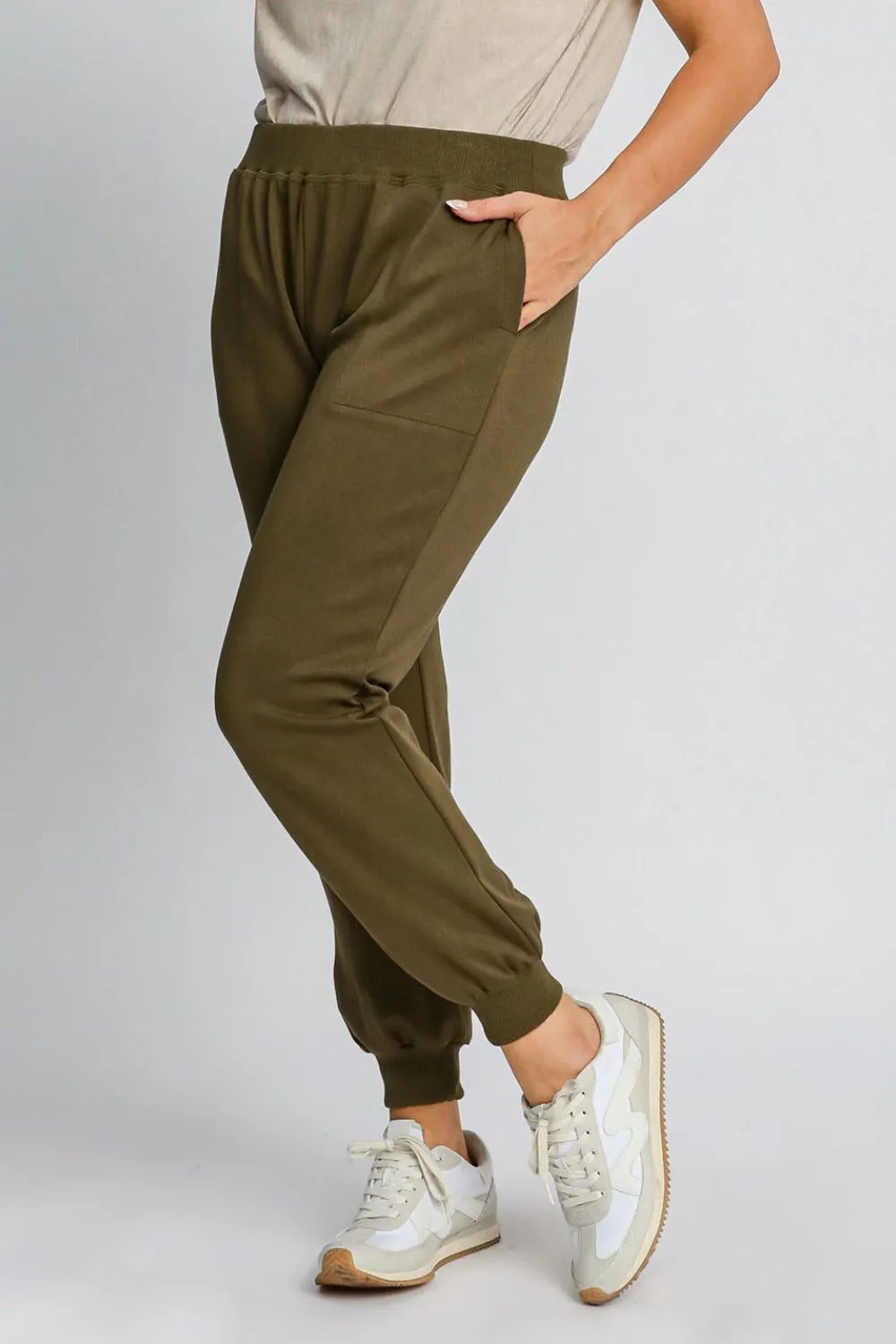 Umgee High Waist Elastic Waist Knit Joggers with Pockets
