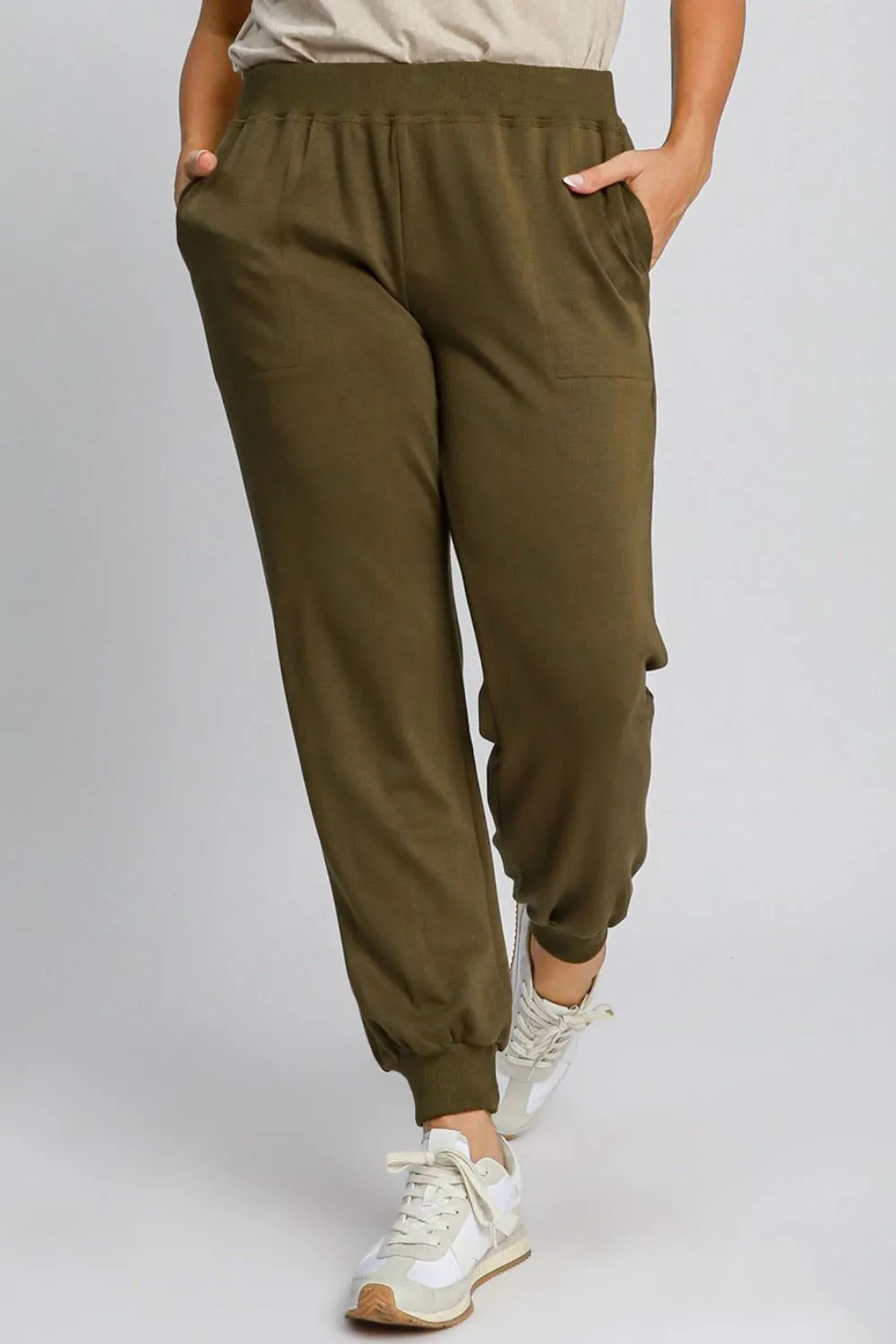 Umgee High Waist Elastic Waist Knit Joggers with Pockets
