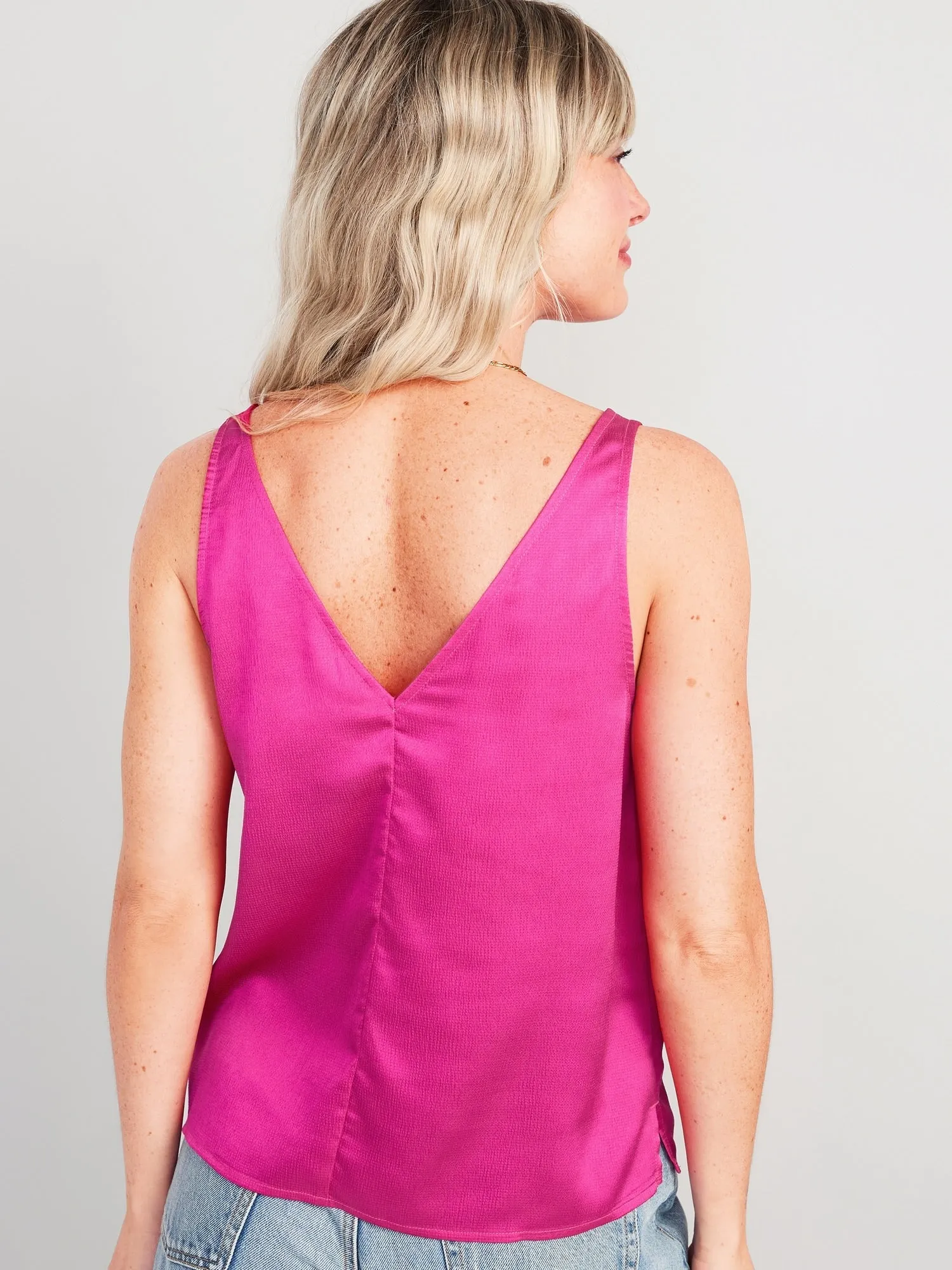 V-Neck Sleeveless Satin Top for Women