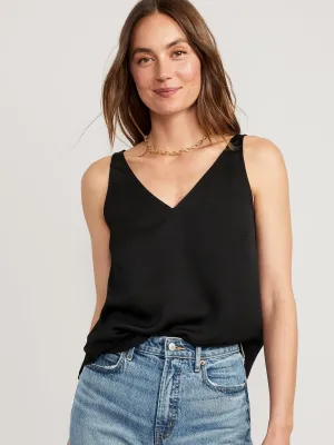 V-Neck Sleeveless Satin Top for Women