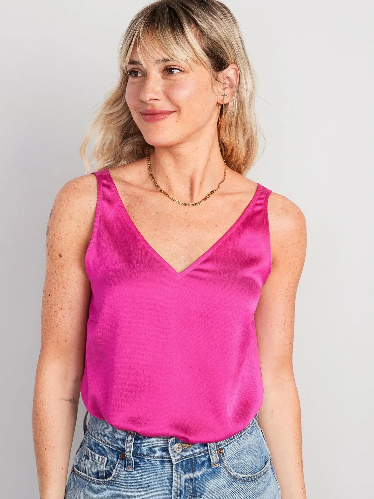 V-Neck Sleeveless Satin Top for Women