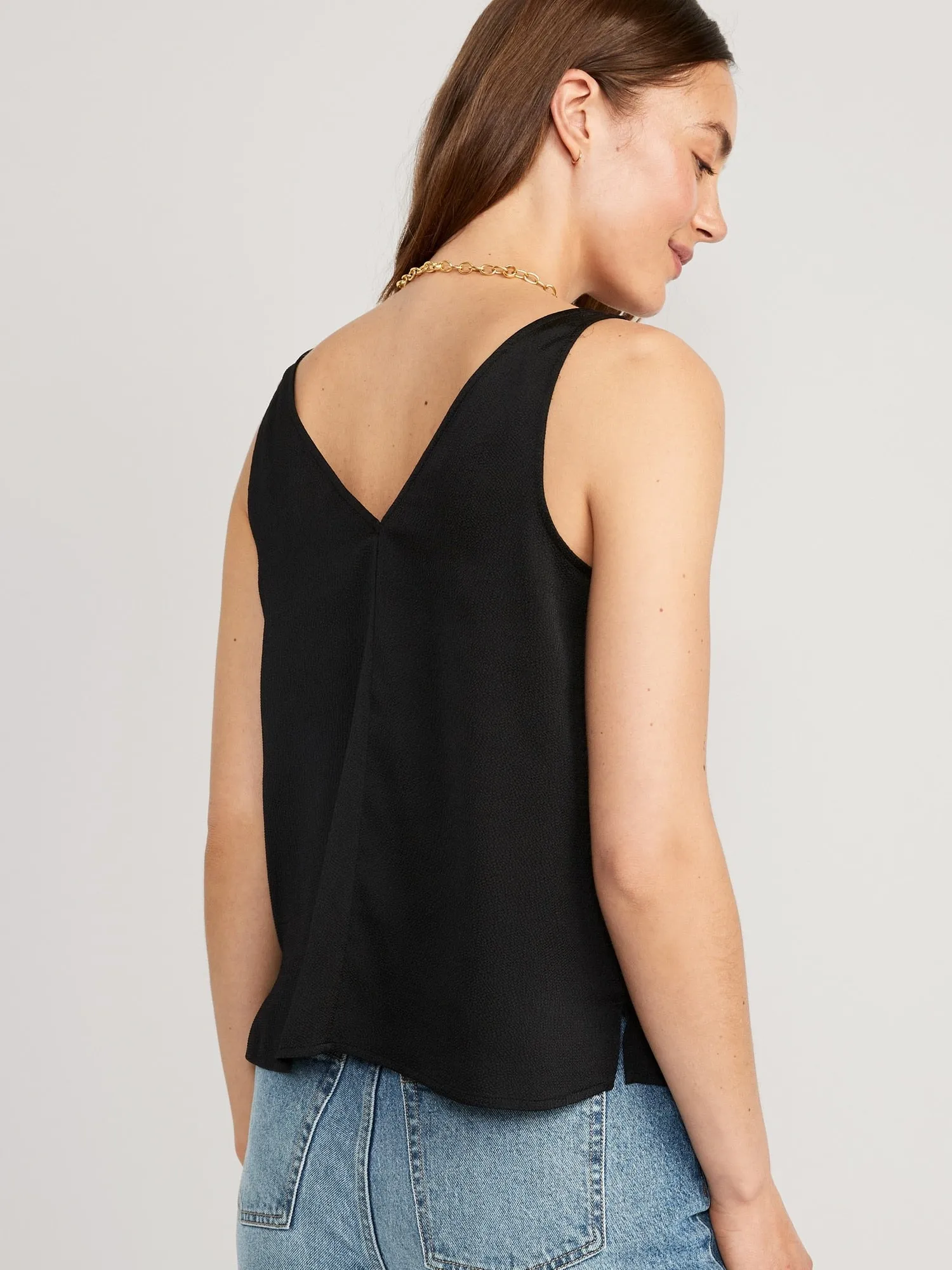V-Neck Sleeveless Satin Top for Women