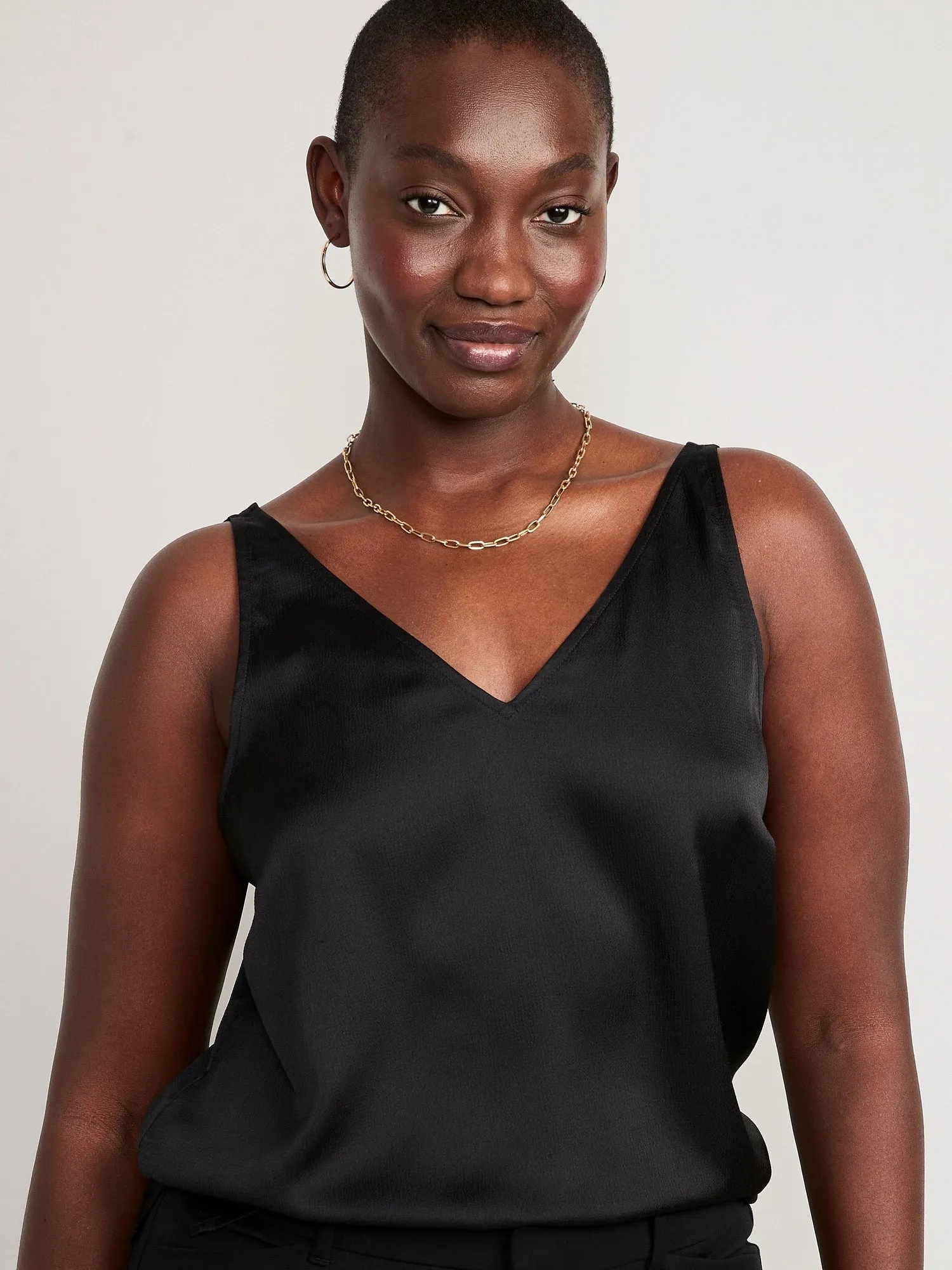 V-Neck Sleeveless Satin Top for Women