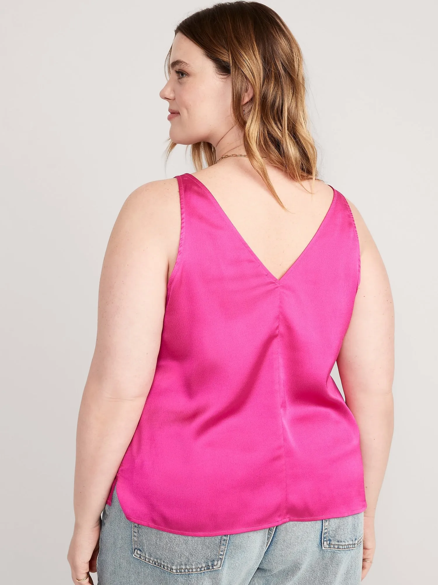V-Neck Sleeveless Satin Top for Women