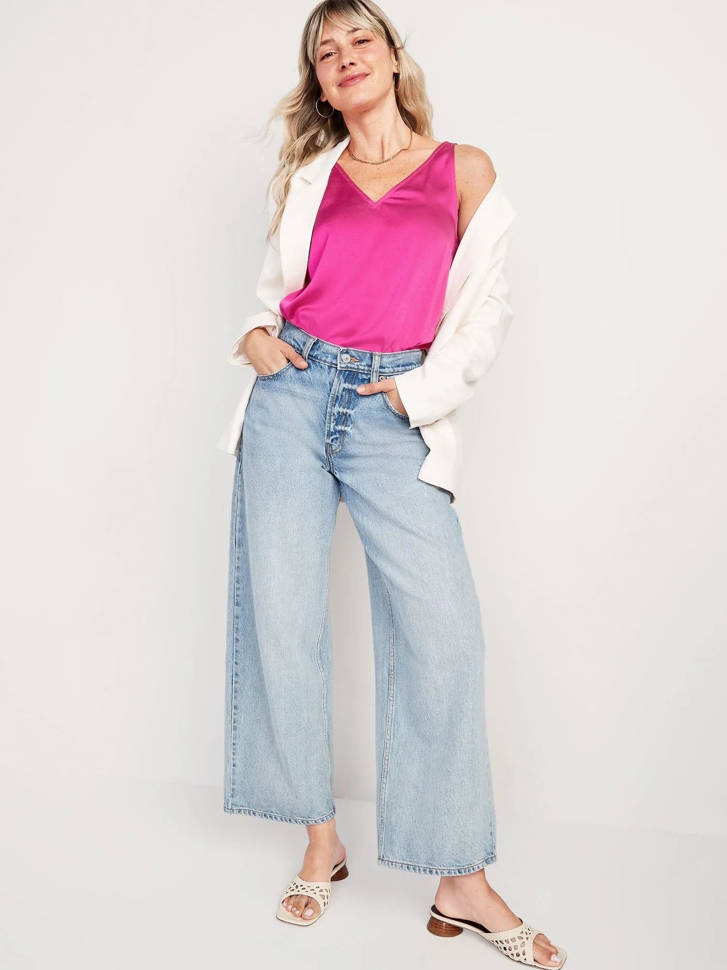 V-Neck Sleeveless Satin Top for Women