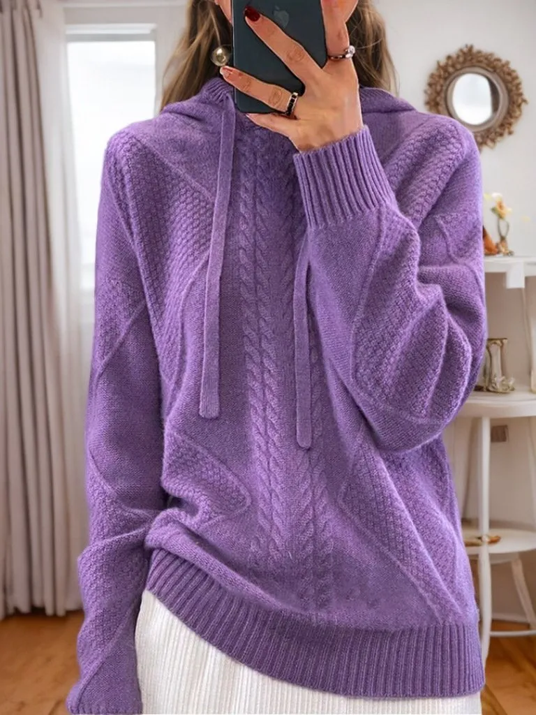 Vintage-Inspired Oversized Cable Knit Hooded Sweater