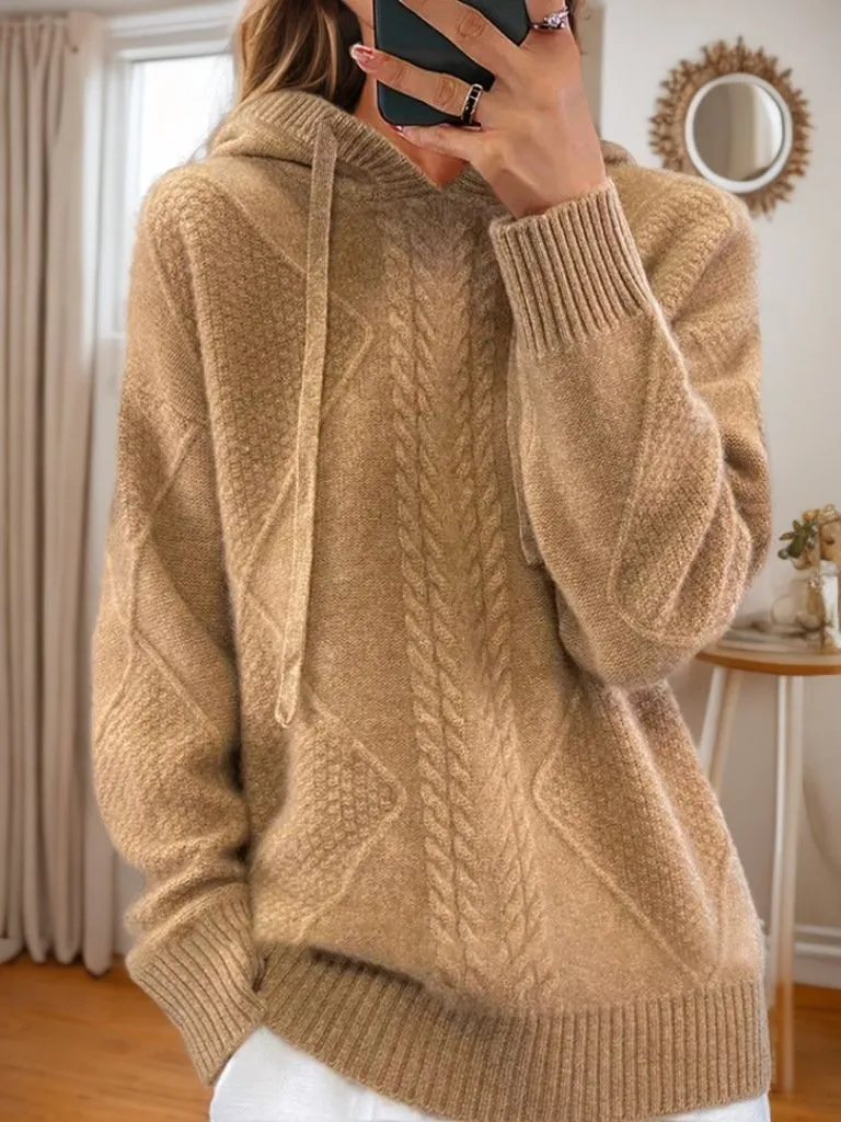 Vintage-Inspired Oversized Cable Knit Hooded Sweater