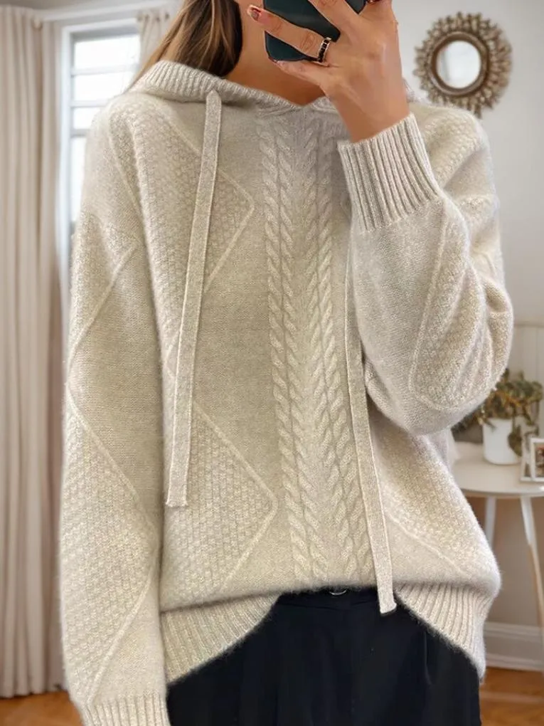 Vintage-Inspired Oversized Cable Knit Hooded Sweater
