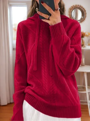 Vintage-Inspired Oversized Cable Knit Hooded Sweater