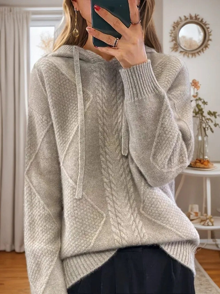 Vintage-Inspired Oversized Cable Knit Hooded Sweater