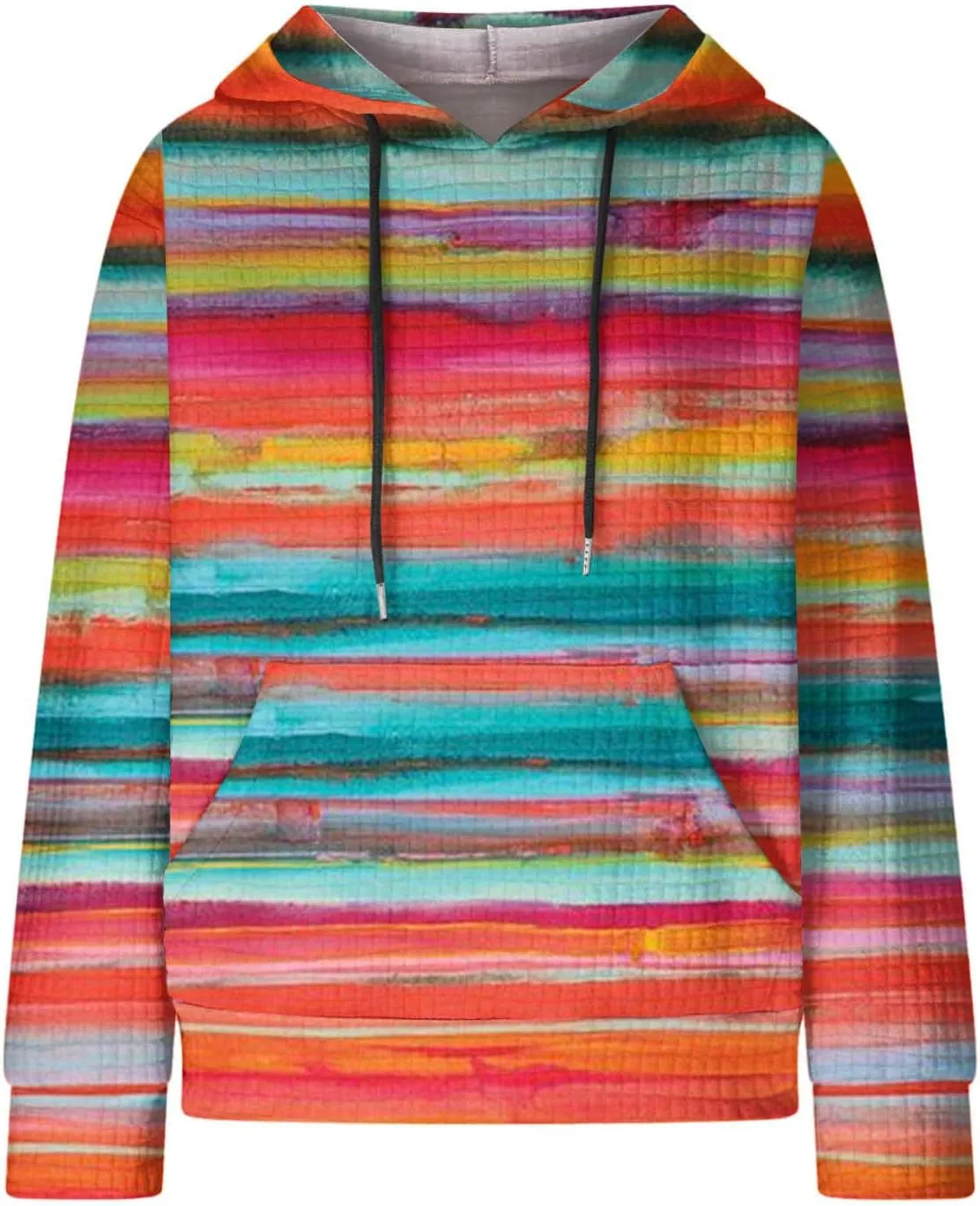 Waffle Hoodie for Women Multicolored Comfy Hoodies Casual Trendy Sweatshirt Loose Fit Pullover Tops with Pocket