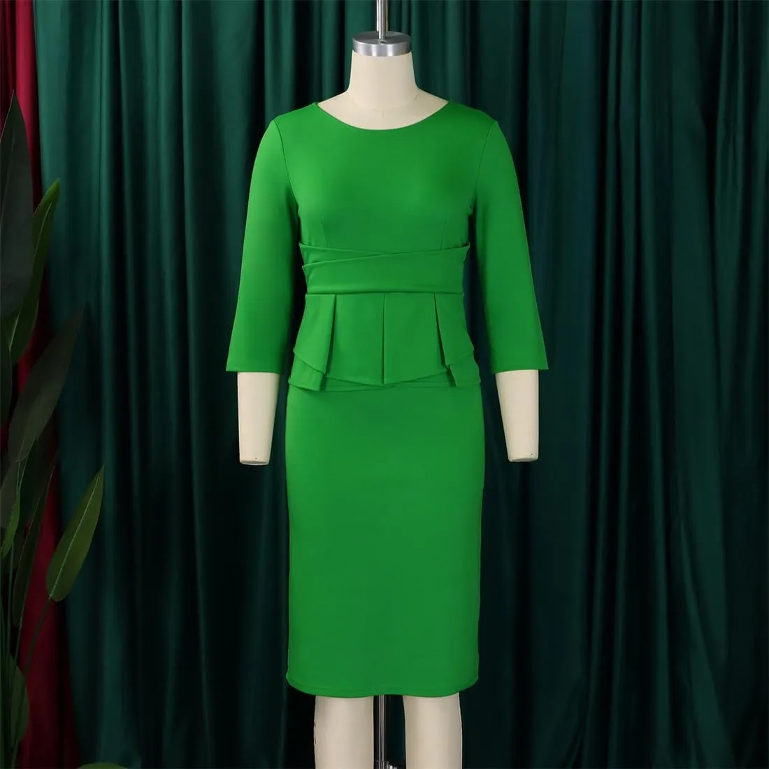 Wear to Work Midi Dress for Women Business Casual Ruffle Pencil Dress Elegance Church Outfits