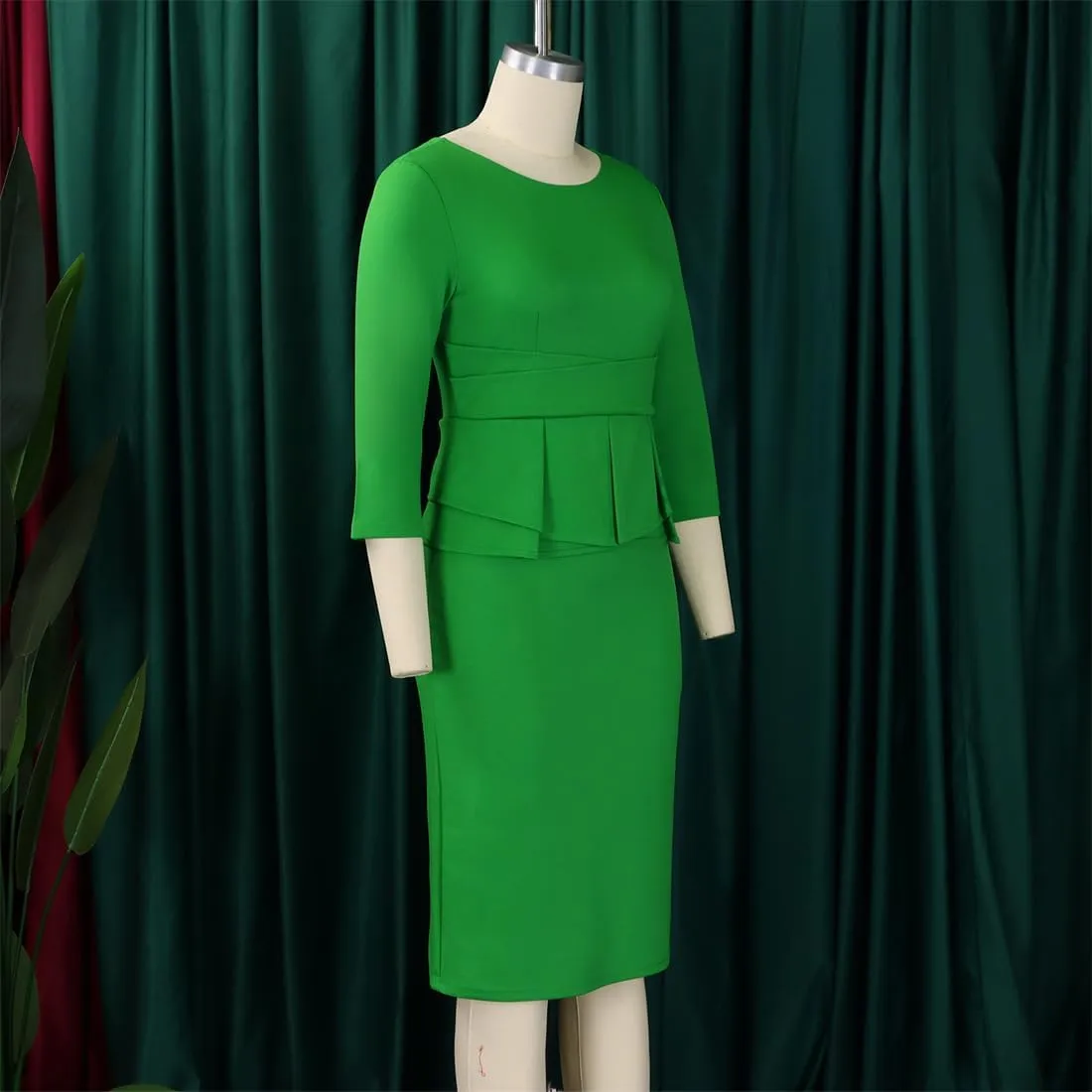 Wear to Work Midi Dress for Women Business Casual Ruffle Pencil Dress Elegance Church Outfits