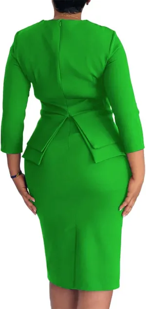 Wear to Work Midi Dress for Women Business Casual Ruffle Pencil Dress Elegance Church Outfits