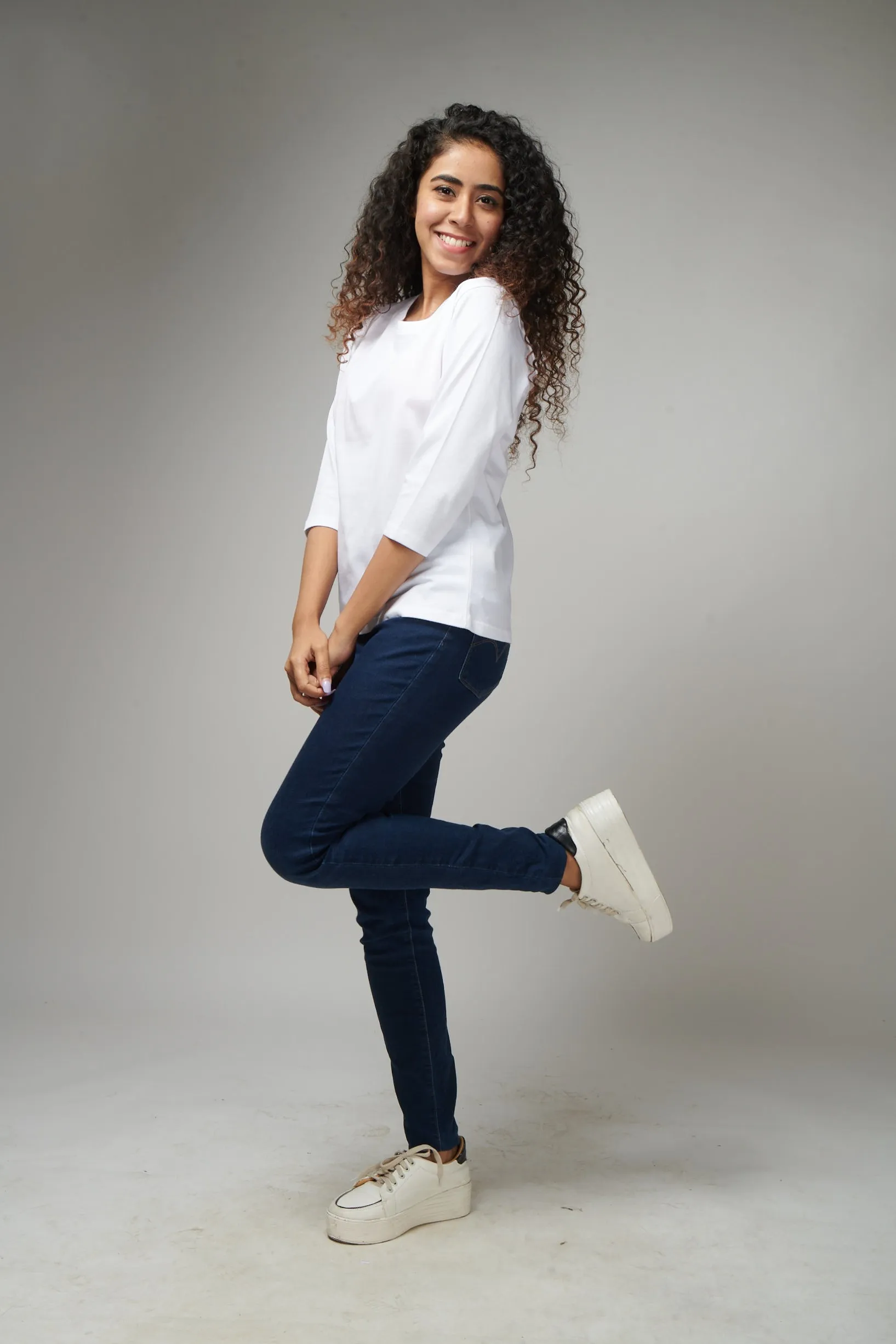 White 3/4th Sleeve T-Shirt