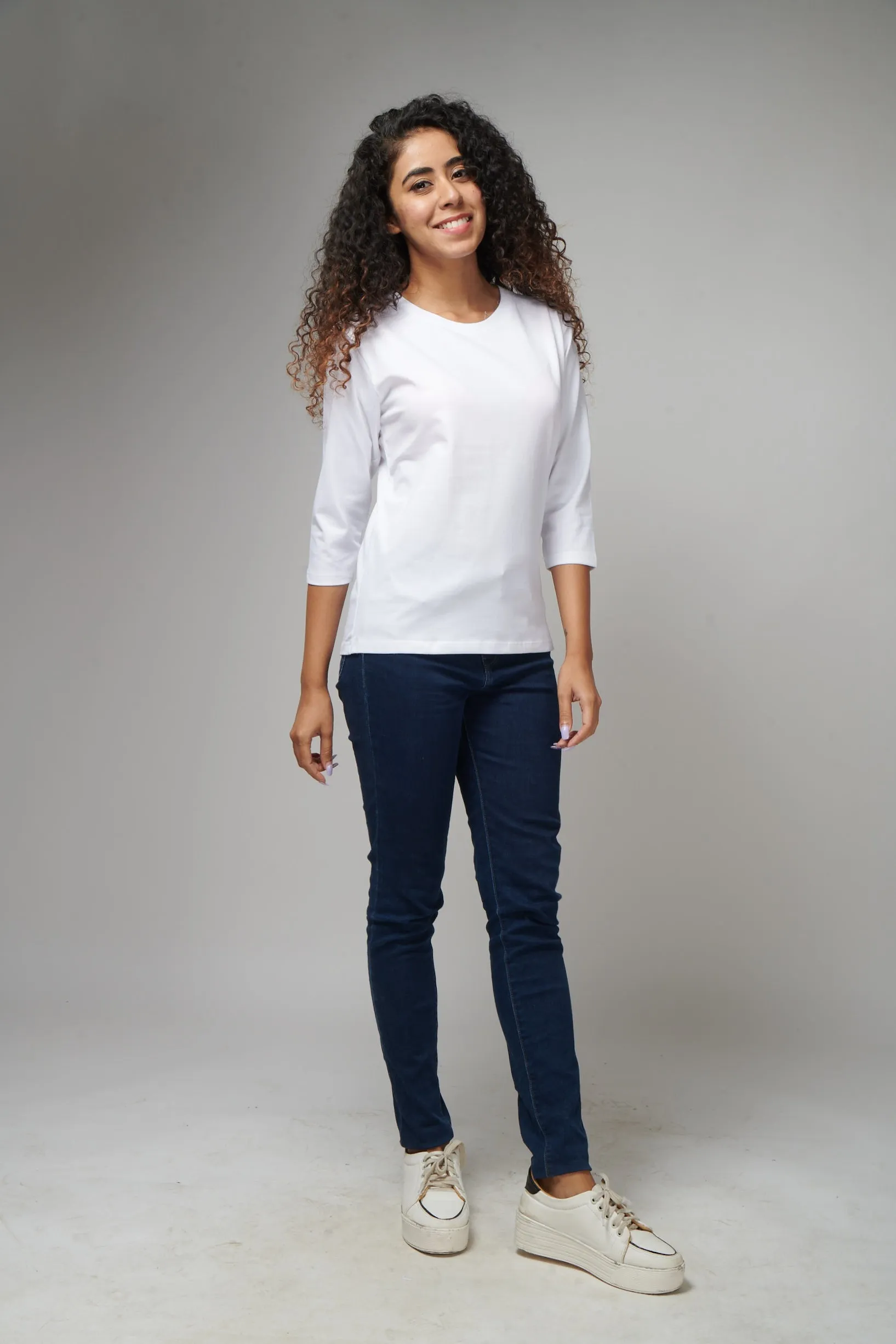 White 3/4th Sleeve T-Shirt