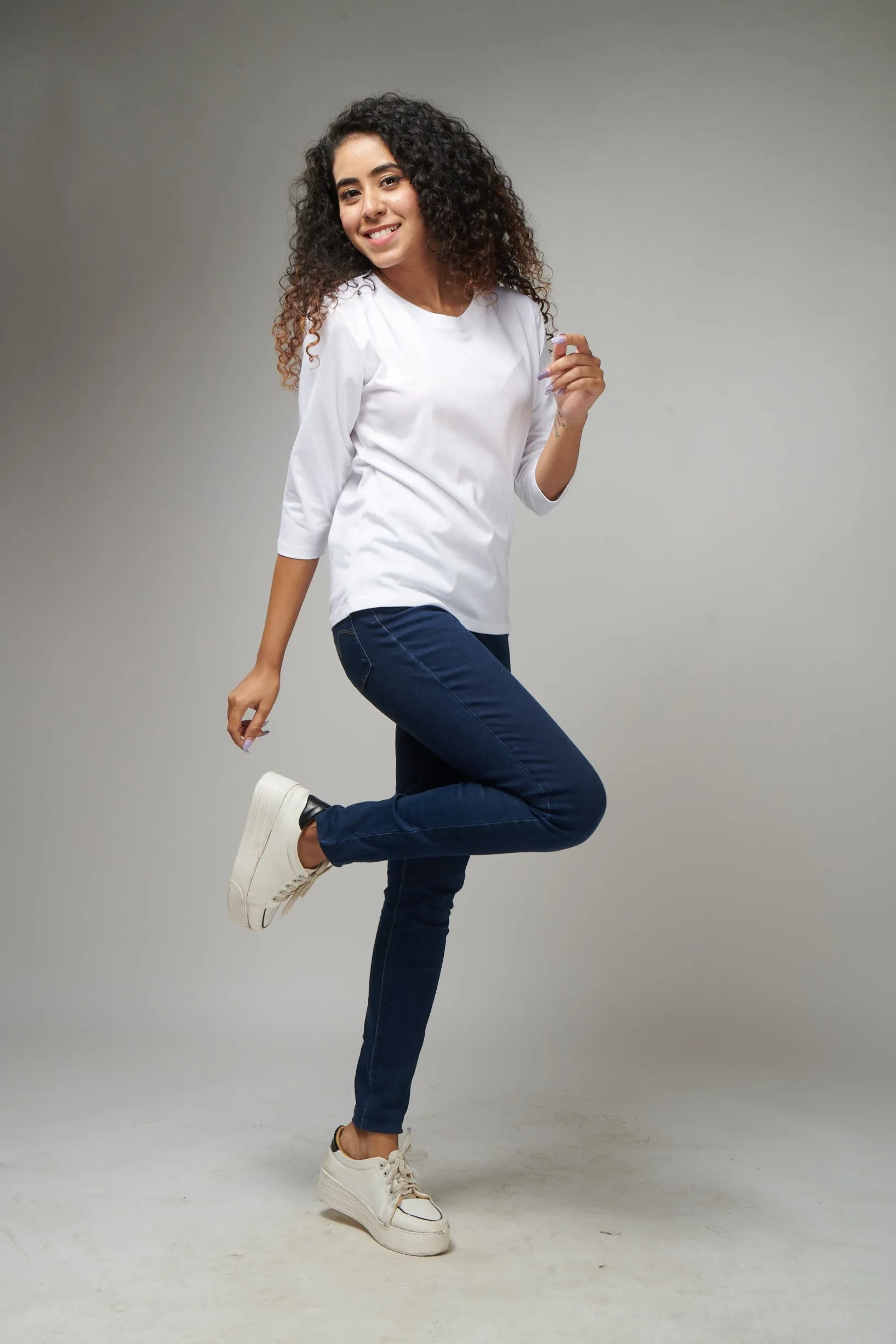 White 3/4th Sleeve T-Shirt