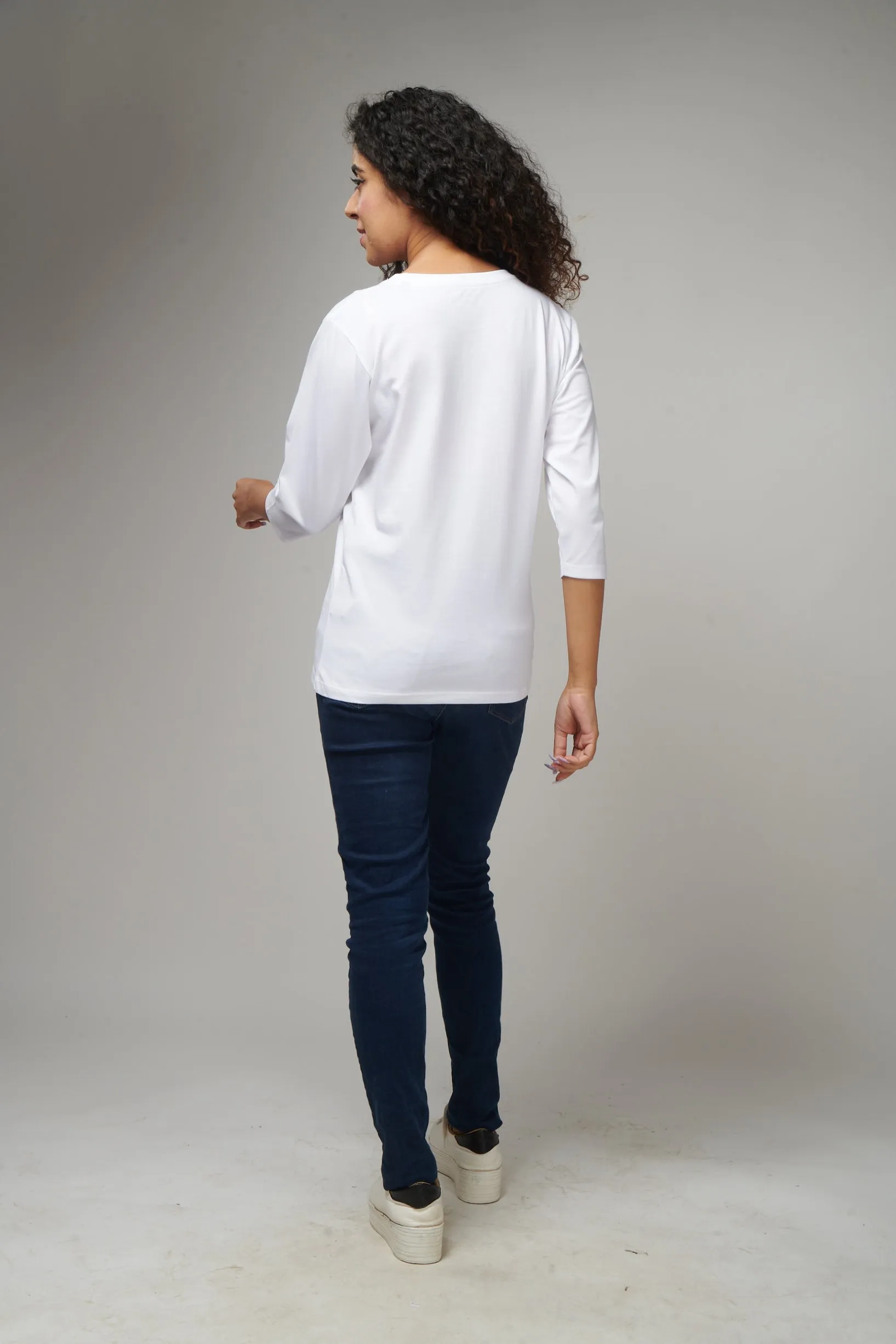 White 3/4th Sleeve T-Shirt