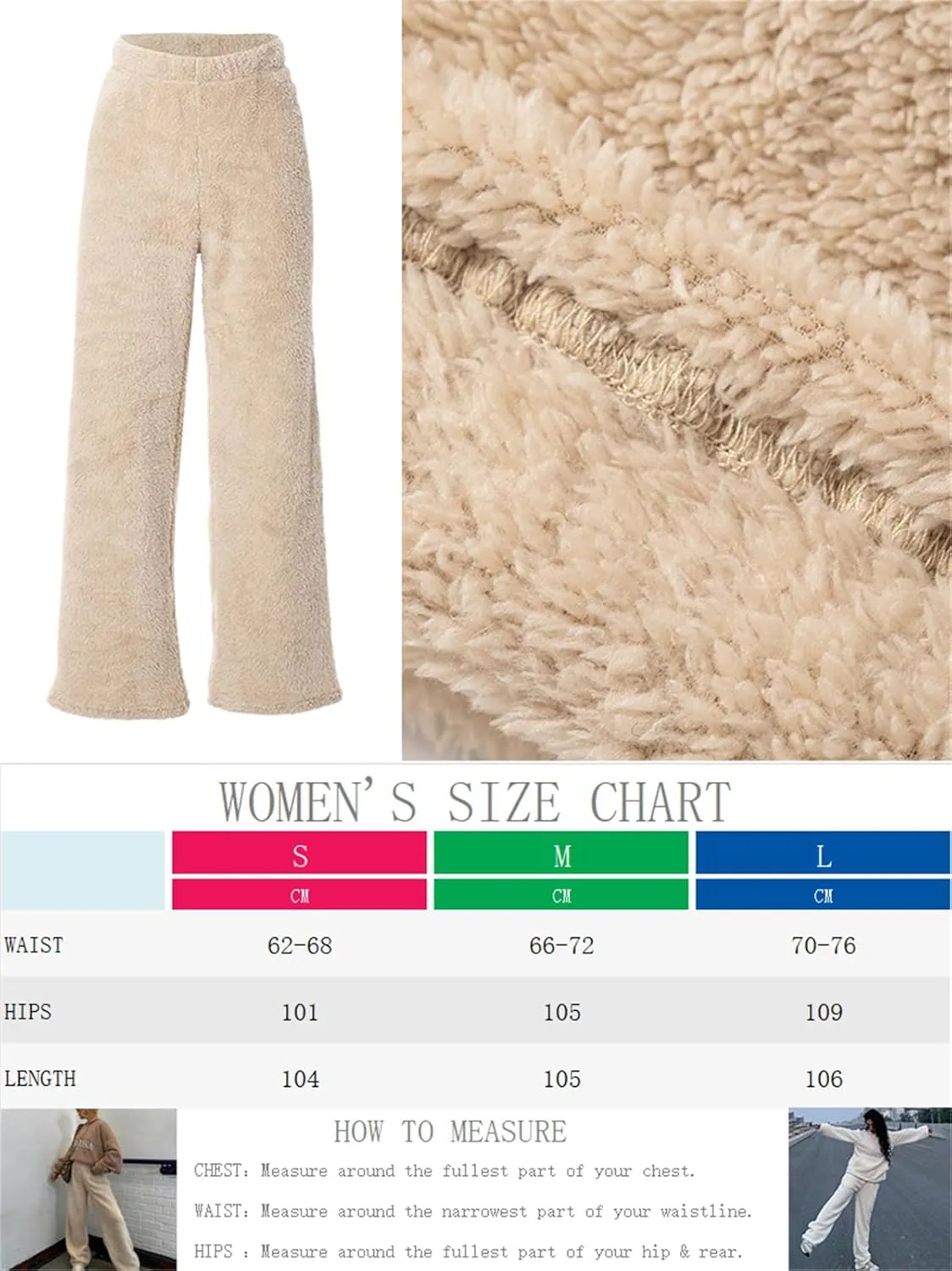 Women Fuzzy Pants Soft Fleece Pajama Bottoms Warm Winter Cozy Lounge Pants Loose High Waist Wide Leg Palazzo Trousers