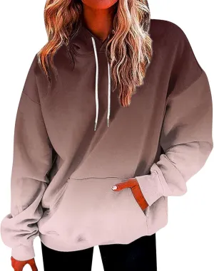 Women Gradient Color Oversized Hoodies Trendy 2024 Pullover Sweatshirts Comfort Sweatshirt Tops Fall Fashion Clothes