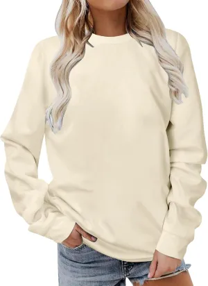 Women Long Sleeve Sweatshirt 2023 Solid Plain Crewneck Pullover Shirts Loose Fit Casual Classic Blouses Fall Fashion Tee Tops