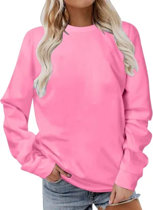 Women Long Sleeve Sweatshirt 2023 Solid Plain Crewneck Pullover Shirts Loose Fit Casual Classic Blouses Fall Fashion Tee Tops