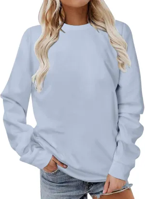 Women Long Sleeve Sweatshirt 2023 Solid Plain Crewneck Pullover Shirts Loose Fit Casual Classic Blouses Fall Fashion Tee Tops